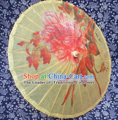 Handmade China Traditional Folk Dance Umbrella Stage Performance Props Umbrellas Printing Flowers Yellow Oil-paper Umbrella