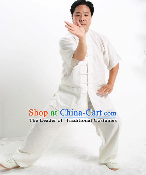 Top Grade Chinese Kung Fu Short Sleeve Costume Tai Ji Training Uniform, China Martial Arts Gongfu Clothing for Men