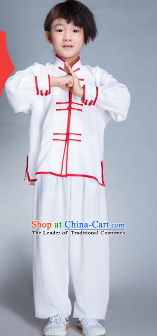 Top Grade Chinese Kung Fu Costume Tai Ji Training Uniform, China Martial Arts Gongfu White Clothing for Kids