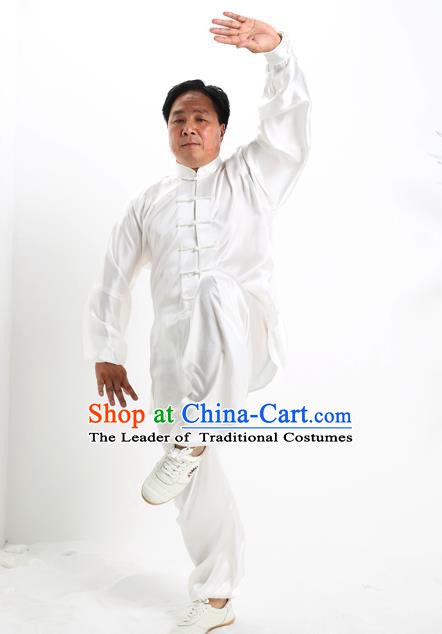 Top Grade Chinese Kung Fu Costume Tai Ji Training White Uniform, China Martial Arts Gongfu Clothing for Men