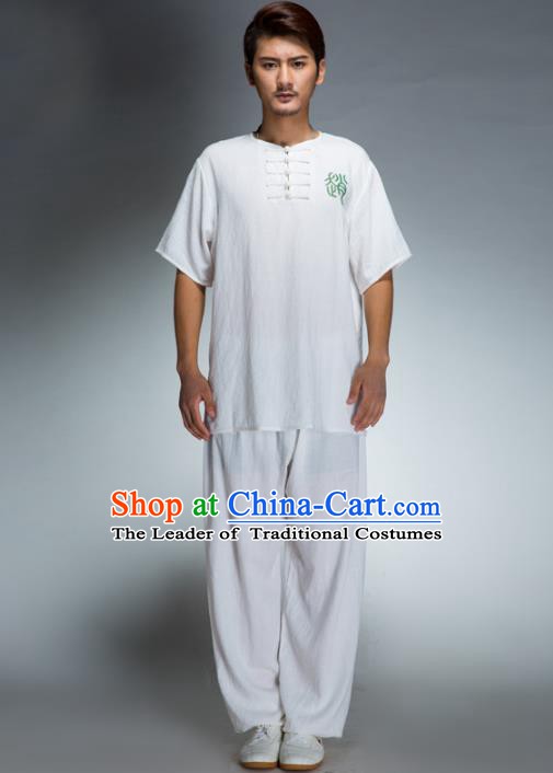 Top Grade Chinese Kung Fu Costume Tai Ji Training Linen Uniform, China Martial Arts Gongfu Clothing for Men