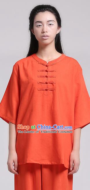 Top Grade Chinese Kung Fu Costume Martial Arts Orange Uniform, China Tai Ji Wushu Plated Buttons Clothing for Women