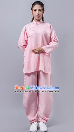 Top Grade Chinese Kung Fu Costume Martial Arts Plated Buttons Pink Uniform, China Tai Ji Wushu Clothing for Women