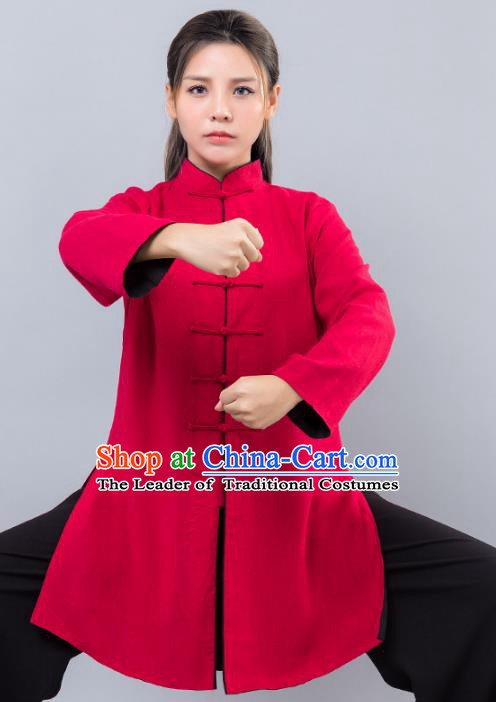 Top Grade Chinese Kung Fu Red Costume Martial Arts Uniform, China Tai Ji Wushu Clothing for Women