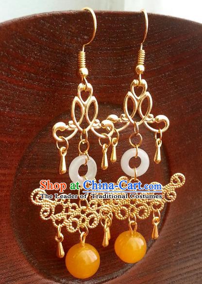 Traditional Handmade Chinese Ancient Princess Hanfu Golden Eardrop Accessories Classical Tassel Earrings for Women