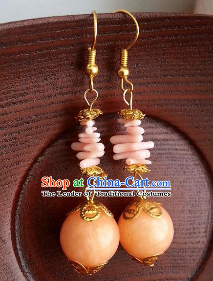Traditional Handmade Chinese Ancient Princess Accessories Classical Orange Bead Tassel Earrings for Women