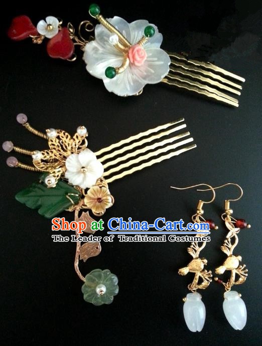 Traditional Handmade Chinese Ancient Classical Hair Accessories Hairpins Hair Comb and Earrings for Women
