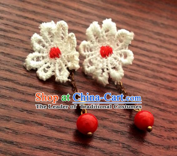 Traditional Handmade Chinese Ancient Princess Hanfu Lace Eardrop Classical Earrings for Women