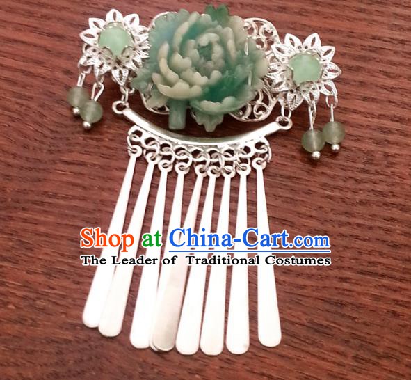 Traditional Handmade Chinese Ancient Classical Wedding Hair Accessories Green Flower Hairpins for Women