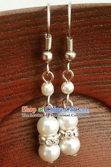 Traditional Chinese Handmade Classical Hanfu Pearl Crystal Eardrop Ancient Palace Princess Earrings for Women