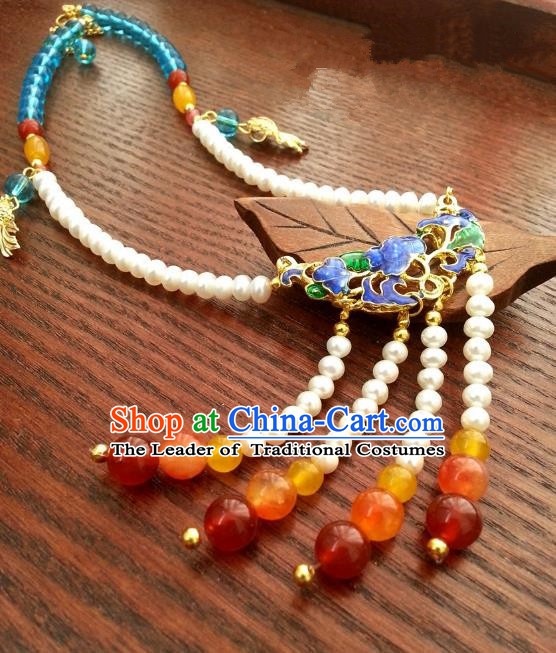 Traditional Chinese Handmade Classical Accessories Necklace Tassel Blueing Necklet for Women