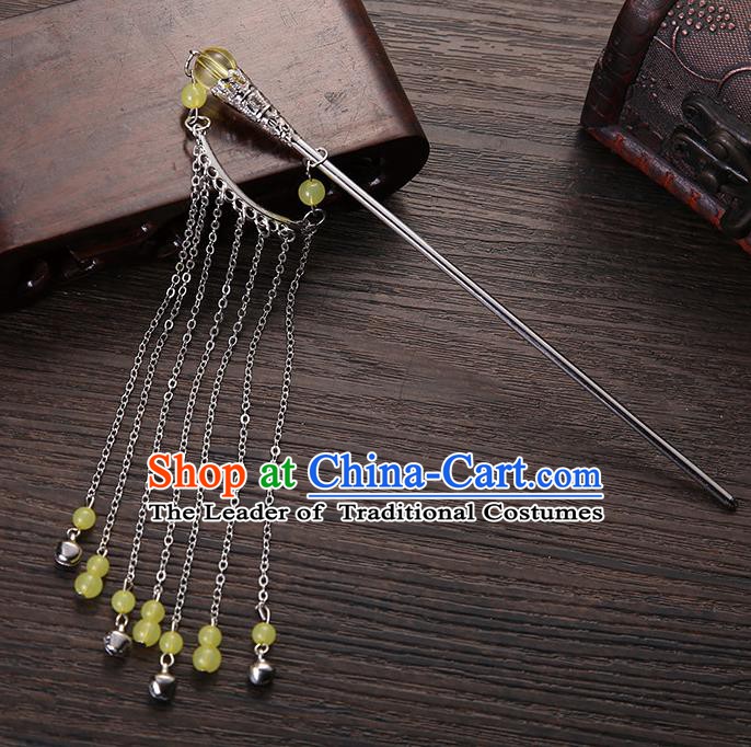 Handmade Asian Chinese Classical Hair Accessories Hair Clip Ancient Yellow Beads Tassel Hairpins for Women