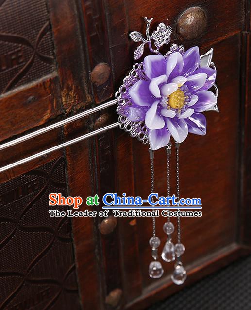 Handmade Asian Chinese Classical Hair Accessories Purple Flower Hair Clip Ancient Hanfu Hairpins for Women