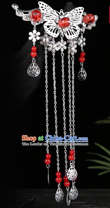 Handmade Asian Chinese Classical Hair Accessories Red Beads Tassel Hairpins Hanfu Hair Stick for Women