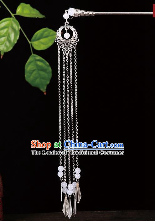 Handmade Asian Chinese Classical Hair Accessories White Beads Tassel Hairpins Hanfu Step Shake for Women