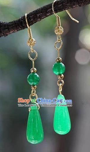 Asian Chinese Traditional Handmade Jewelry Accessories Bride Green Jade Earrings for Women