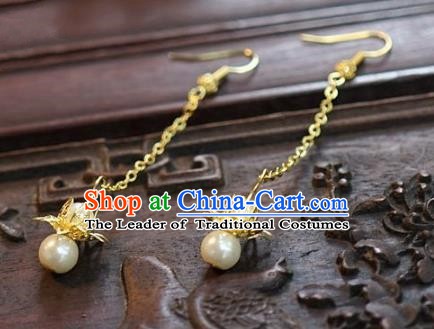 Asian Chinese Traditional Handmade Jewelry Accessories Bride Golden Lotus Earrings for Women