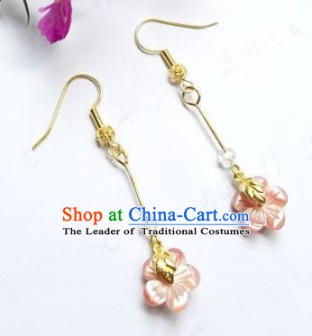 Asian Chinese Traditional Handmade Jewelry Accessories Bride Pink Flowers Earrings for Women