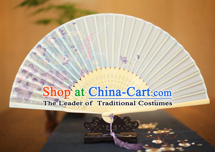 Traditional Chinese Crafts Printing Flowers Folding Fan, China Sensu Paper Fans for Women