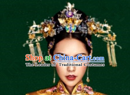 Asian Chinese Handmade Classical Hair Accessories Phoenix Coronet Bride Xiuhe Suit Hairpins Complete Set for Women