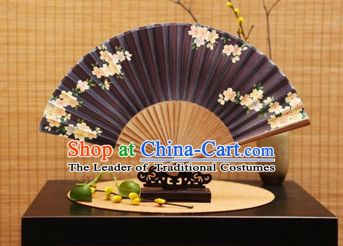 Traditional Chinese Crafts Folding Fans Printing Flowers Purple Silk Fan for Women