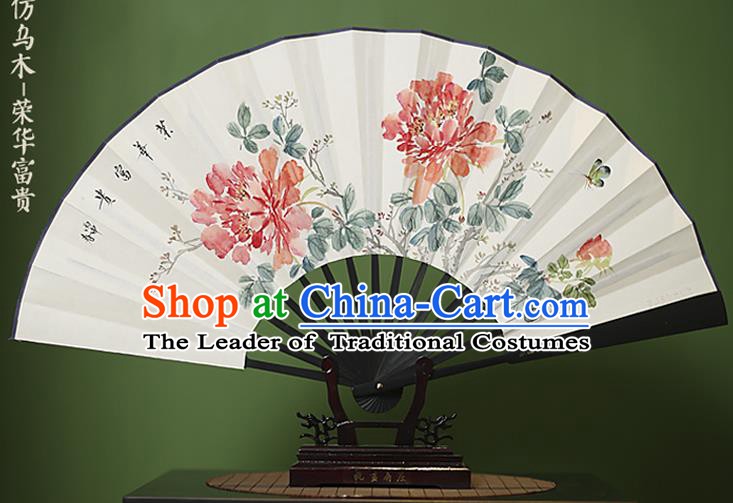 Traditional Chinese Crafts Ink Painting Peony Folding Fan Paper Fans for Women