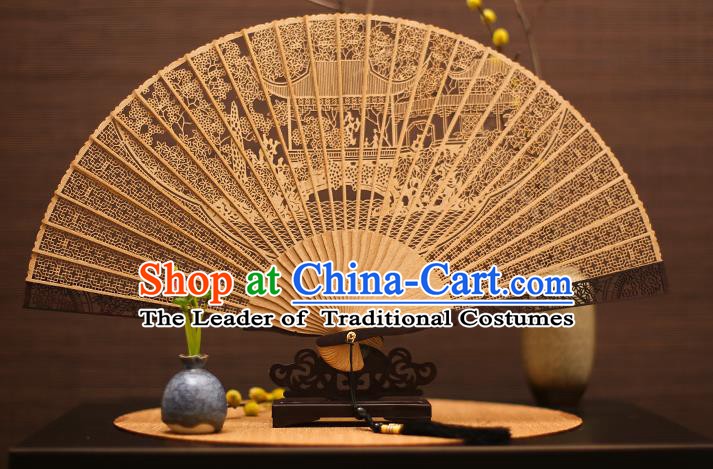 Traditional Chinese Crafts Sandalwood Palace Folding Fan Sandal Fans for Women