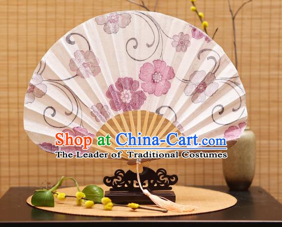 Traditional Chinese Crafts Shell Silk Folding Fan Ink Painting Purple Flowers Bamboo Fans for Women