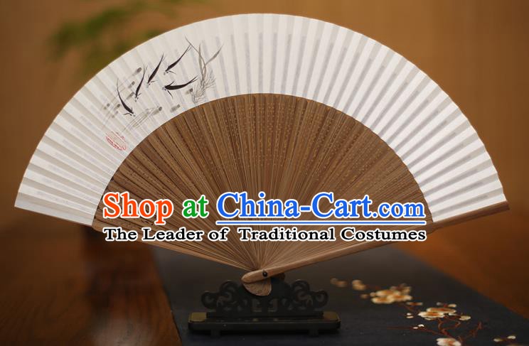 Traditional Chinese Crafts Printing Fish Folding Fan Paper Fans for Men