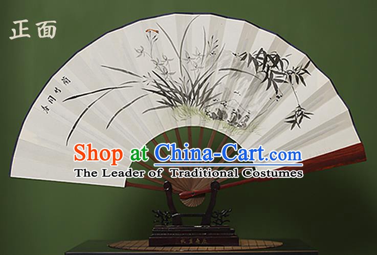 Traditional Chinese Crafts Ink Painting Orchid Folding Fan, China Handmade Xuan Paper Fans for Men