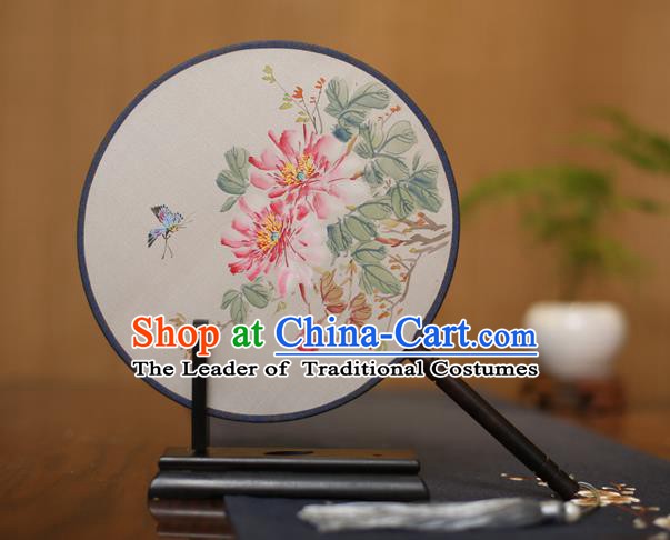 Traditional Chinese Crafts Round Silk Fan, China Palace Fans Princess Printing Peony Circular Fans for Women