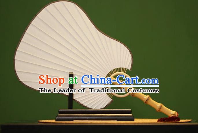 Traditional Chinese Crafts Xuan Paper Palm-Leaf Fan, Chinese Art Paper Palace Fans Bamboo Handle Fans for Women