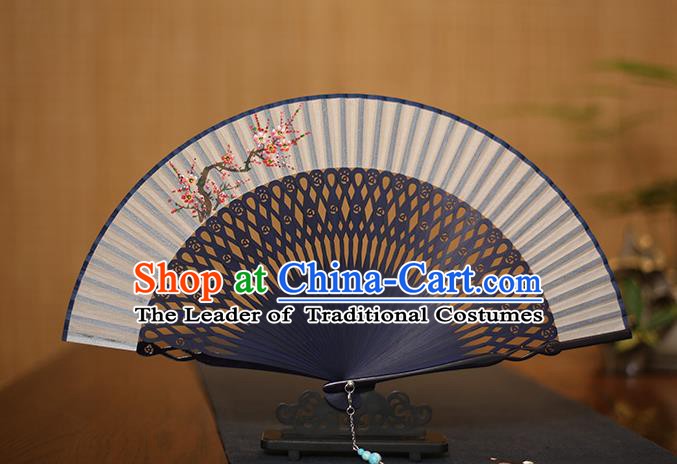 Traditional Chinese Crafts Printing Wintersweet Folding Fan, China Handmade Bamboo Fans for Women