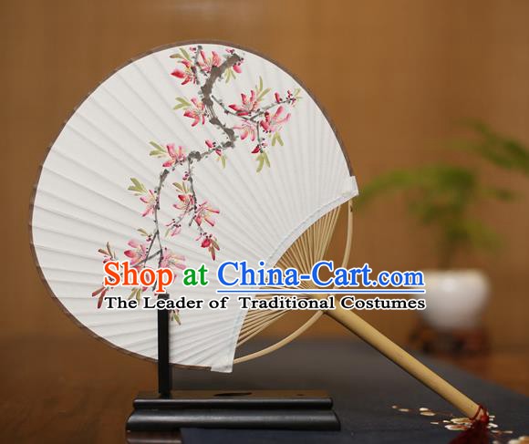 Traditional Chinese Crafts Ink Painting Peach Blossom Paper Fan, China Palace Princess Fans for Women