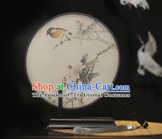Traditional Chinese Crafts Printing Flowers Bird Silk Round Fan, China Palace Fans Princess Circular Fans for Women