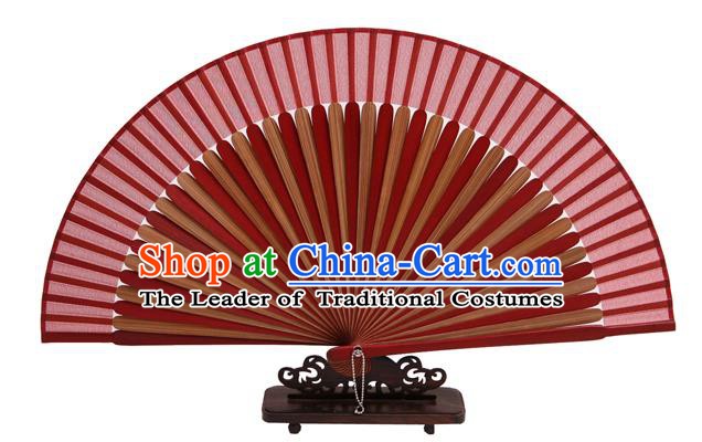 Traditional Chinese Crafts Red Silk Folding Fan, China Handmade Bamboo Bone Fans for Women