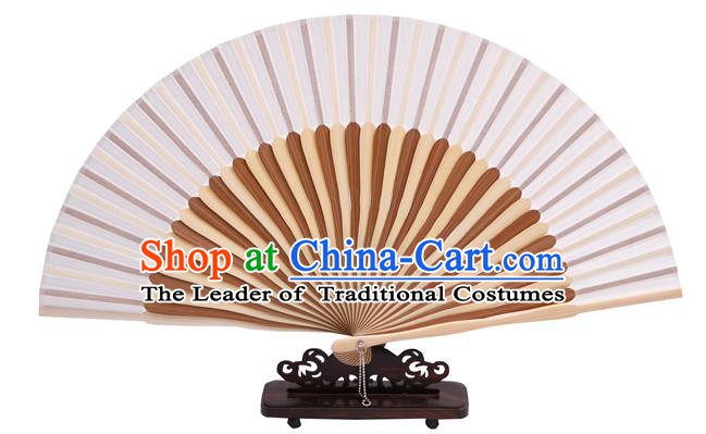 Traditional Chinese Crafts White Silk Folding Fan, China Handmade Bamboo Bone Fans for Women