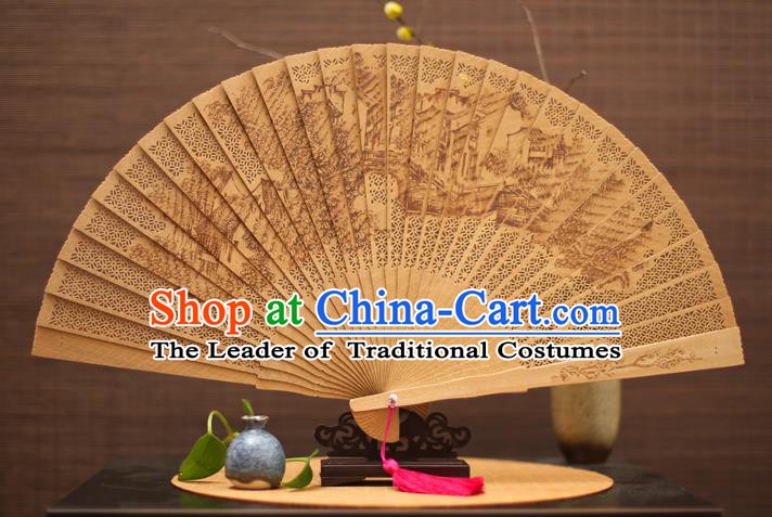 Traditional Chinese Crafts Sandalwood Folding Fan, China Handmade Hollow Out Incienso Fans for Women