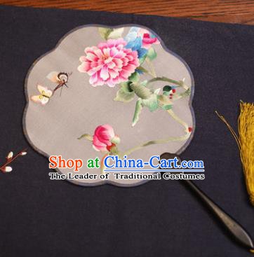 Traditional Chinese Crafts Suzhou Embroidery Palace Fan, China Princess Embroidered Butterfly Peony Silk Fans for Women