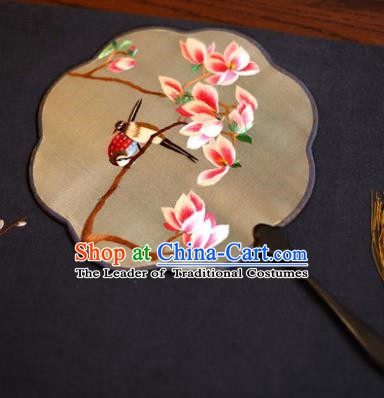 Traditional Chinese Crafts Suzhou Embroidery Palace Fan, China Princess Embroidered Magnolia Silk Fans for Women