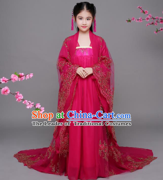 Traditional Chinese Tang Dynasty Imperial Consort Costume, China Ancient Palace Lady Embroidered Hanfu Clothing for Kids