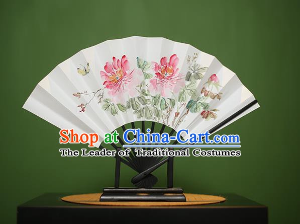 Traditional Chinese Crafts Printing Peony Paper Folding Fan, China Handmade Classical Fans for Women