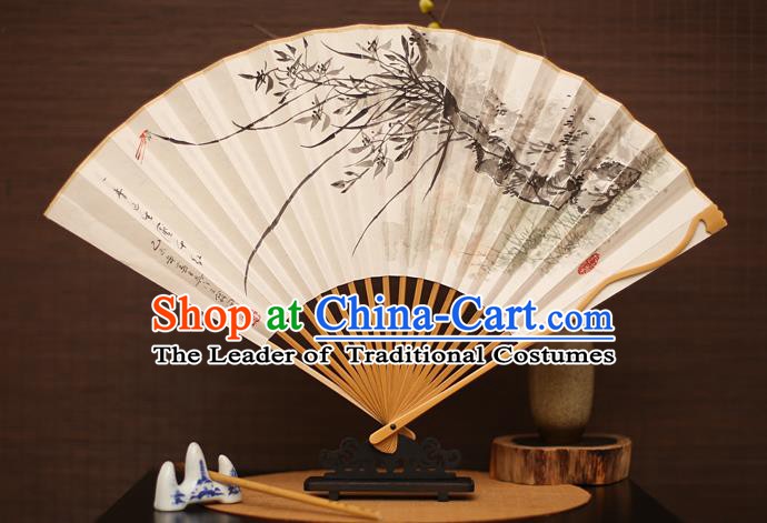 Traditional Chinese Crafts Collectables Autograph Folding Fan, China Handmade Classical Printing Willow Xuan Paper Fans for Men