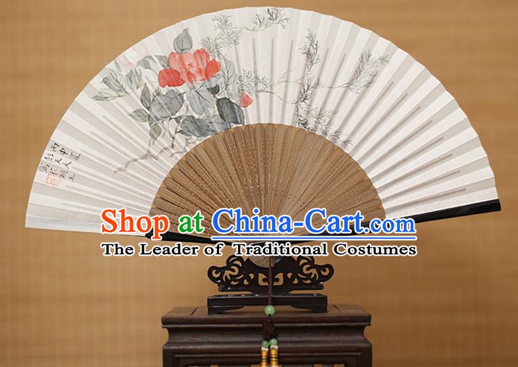 Traditional Chinese Crafts Classical Paper Folding Fan, China Handmade Painting Camellia Flower Fans for Women
