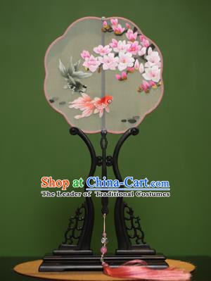 Traditional Chinese Crafts Suzhou Embroidery Magnolia Goldfish Palace Fan, China Princess Embroidered Silk Fans for Women