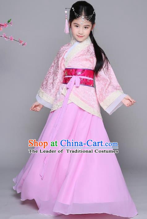 Traditional Chinese Han Dynasty Princess Costume, China Ancient Palace Lady Hanfu Curving-front Robe Clothing for Kids