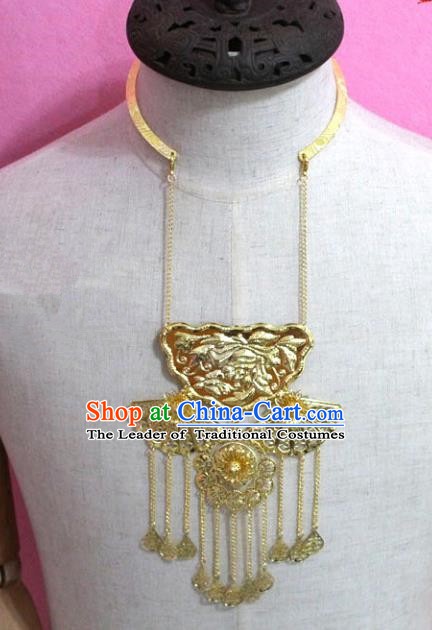 Traditional Chinese Handmade Jewelry Accessories Ancient Bride Golden Tassel Necklace for Women