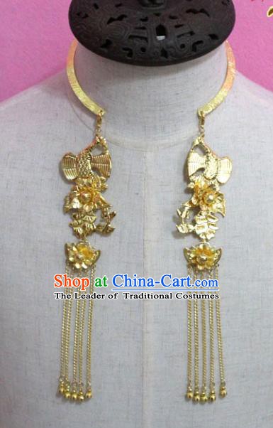 Traditional Chinese Handmade Jewelry Accessories Ancient Bride Necklace Hanfu Golden Butterfly Necklet for Women