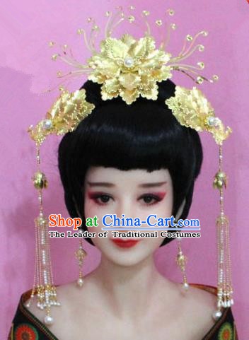 Traditional Chinese Handmade Hair Accessories Princess Hairpins Golden Phoenix Coronet Complete Set for Women