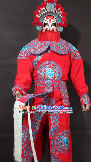 Traditional China Beijing Opera Takefu Embroidery Red Costume, Chinese Peking Opera Soldiers Embroidered Clothing